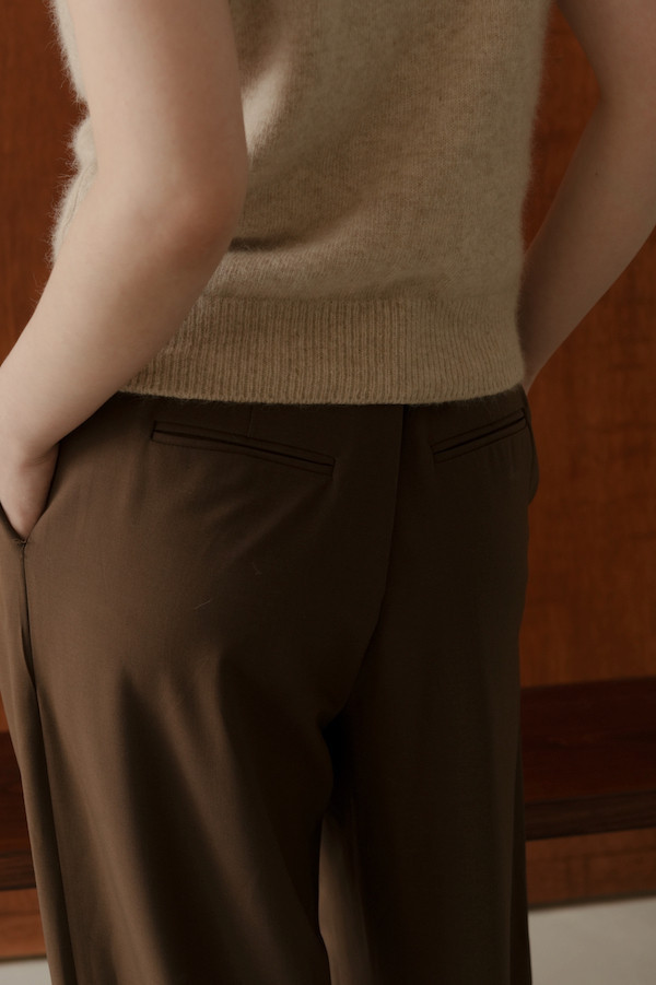 高腰落地時髦西裝褲(深咖) 