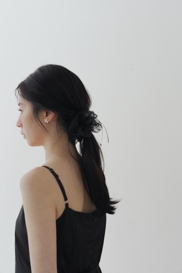 快閃-光澤歐根紗蝴蝶結髮圈(黑/白) 