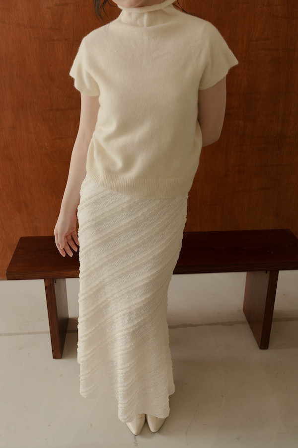 斜紋蕾絲小魚尾長裙(白) 