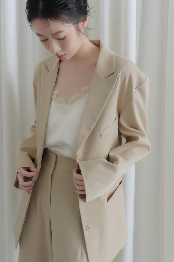 可調肩帶蕾絲緞面背心(白) 