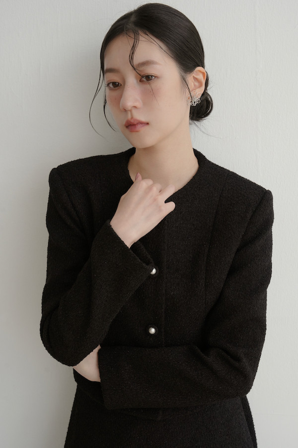 無領小香風長袖外套(黑) 