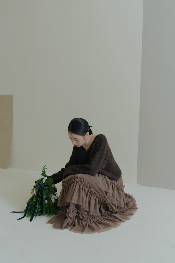 多層次網紗造型長裙(深咖) 