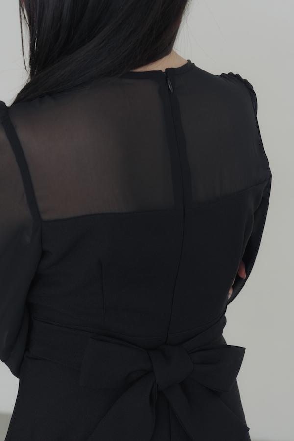 V領雪紡透膚長洋裝(黑) 