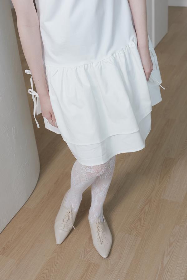 快閃-層次下襬側邊綁帶背心裙(白) 