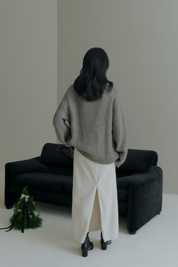 簡約後開衩保暖長裙(白) 