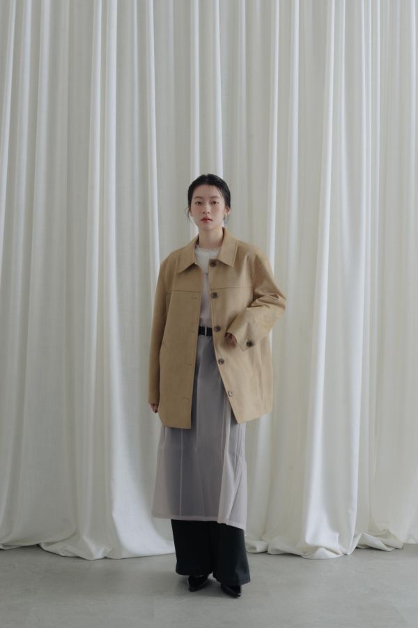 透膚薄紗造型綁帶罩衫(淺紫) 