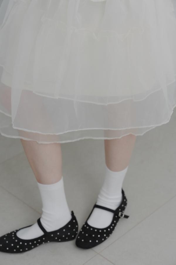 下襬透紗多層次裙(米白) 