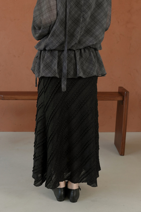 斜紋蕾絲小魚尾長裙(黑) 