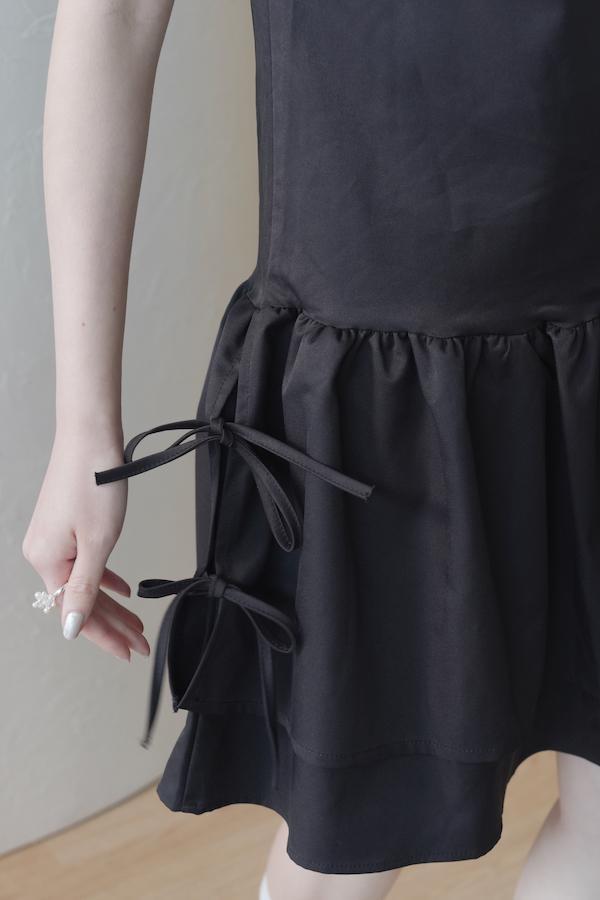 快閃-層次下襬側邊綁帶背心裙(黑) 