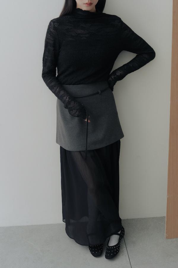 拼接透紗設計感長裙(灰黑) 
