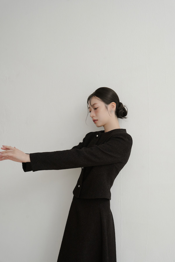 無領小香風長袖外套(黑) 