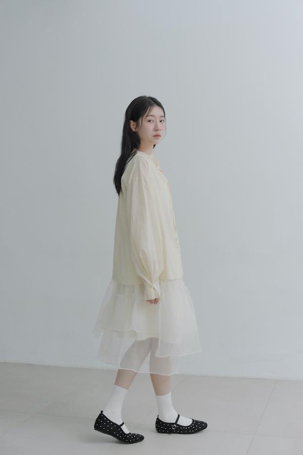 荷葉領口春日感上衣(鵝黃) 