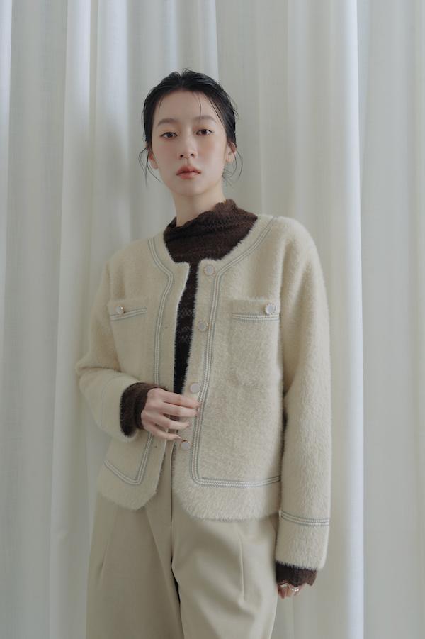 彩線縫邊親膚口袋外套(杏) 