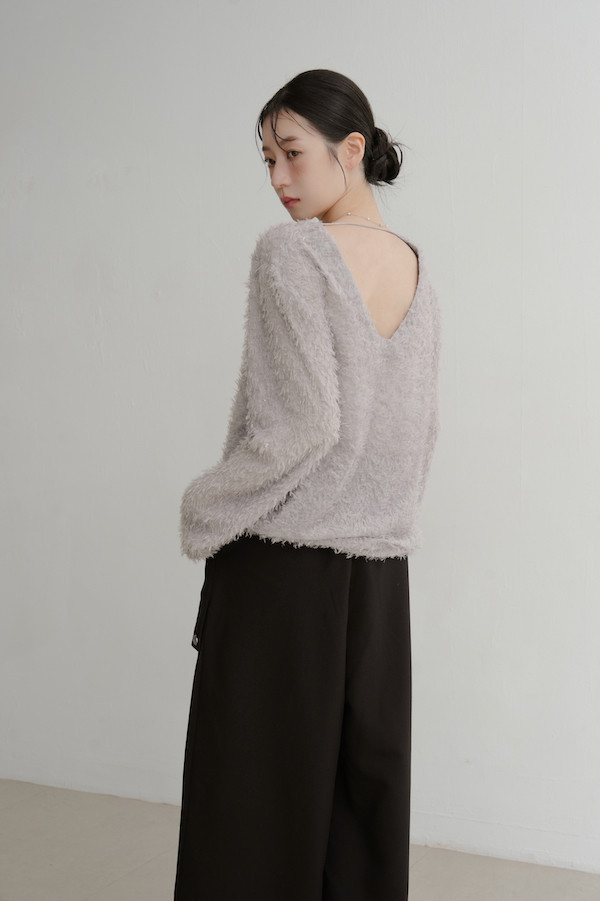 Ｖ領亮亮毛毛上衣(灰) 