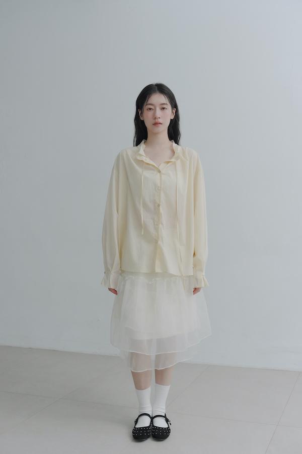 下襬透紗多層次裙(米白) 