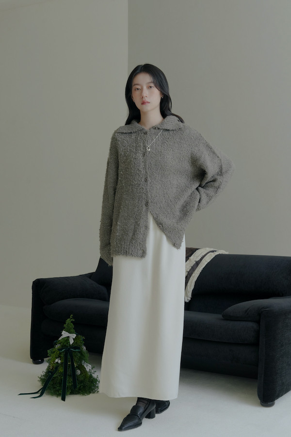 簡約後開衩保暖長裙(白) 