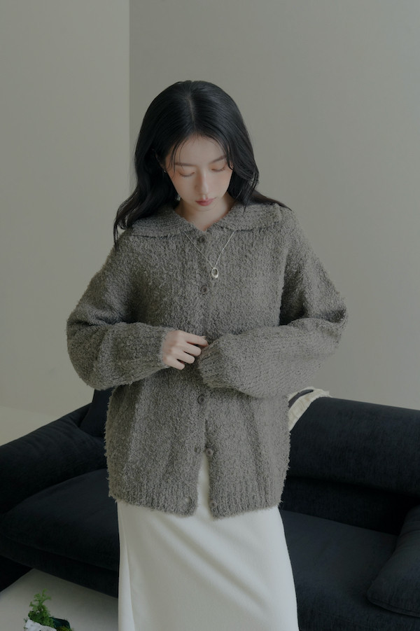 翻領線圈針織上衣(灰) 