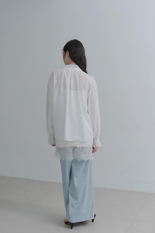 荷葉領口春日感上衣(白) 