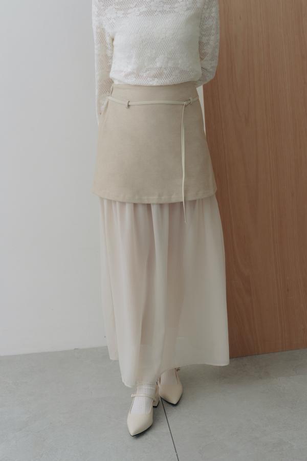 拼接透紗設計感長裙(米白) 