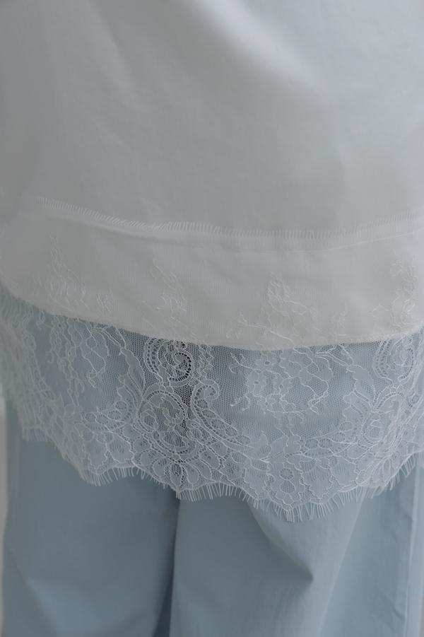 法國蕾絲肩帶緞面裙(白) 