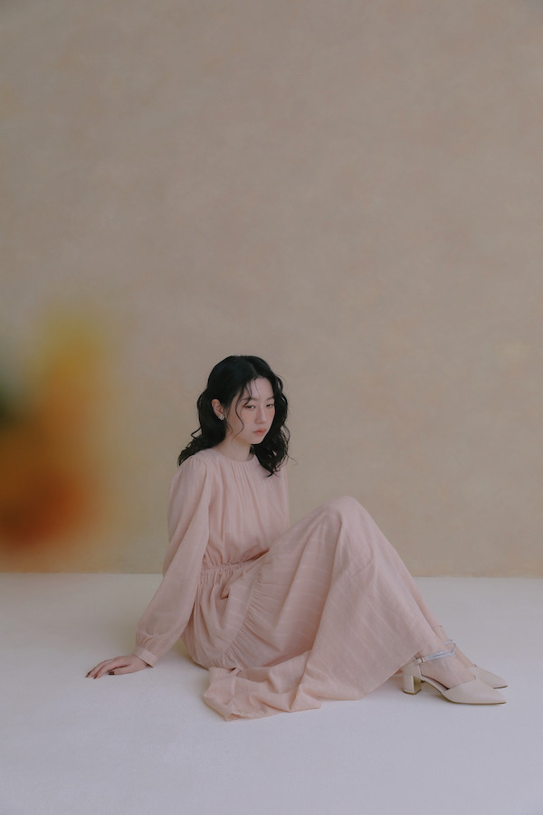 【SALE】腰部抽繩棉質長洋裝(粉) 