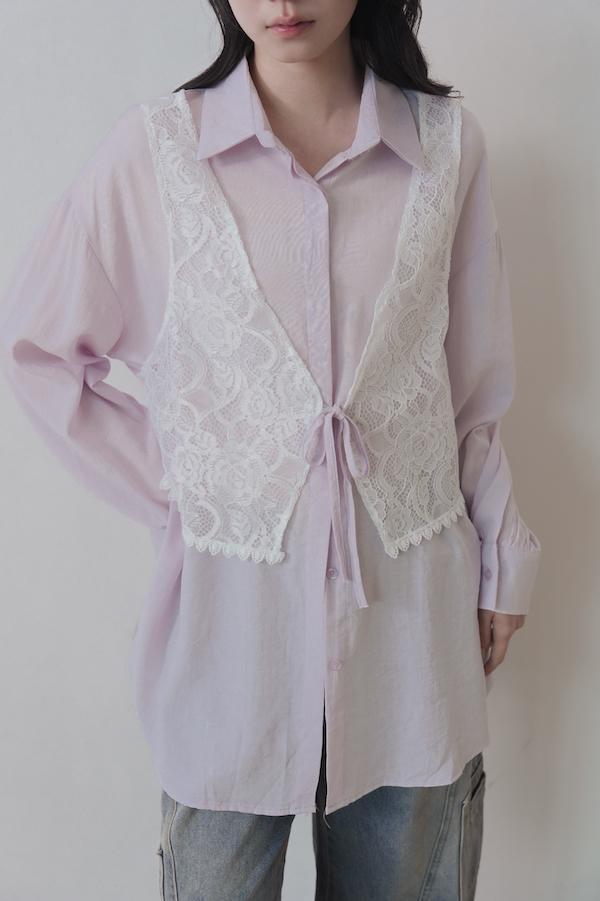 快閃-拼接蕾絲背心日感襯衫(淺紫) 