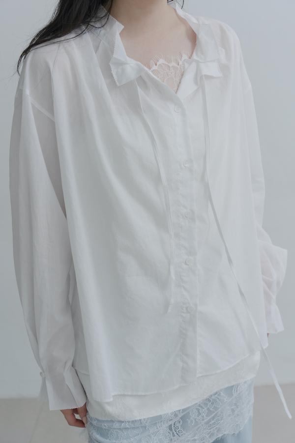 荷葉領口春日感上衣(白) 