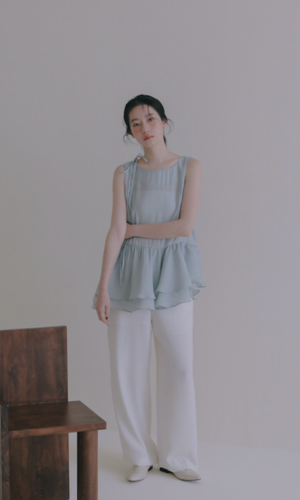 簡約落地雪紡寬褲(白) 