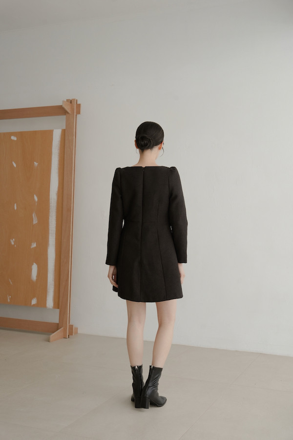 小香風長袖短洋裝(黑) 