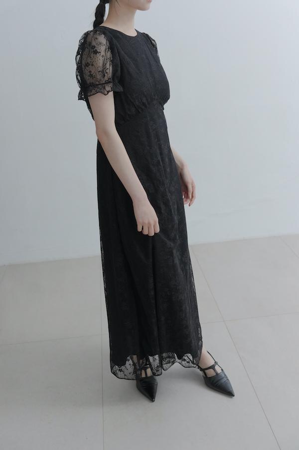 春日小花刺繡長洋裝(黑) 