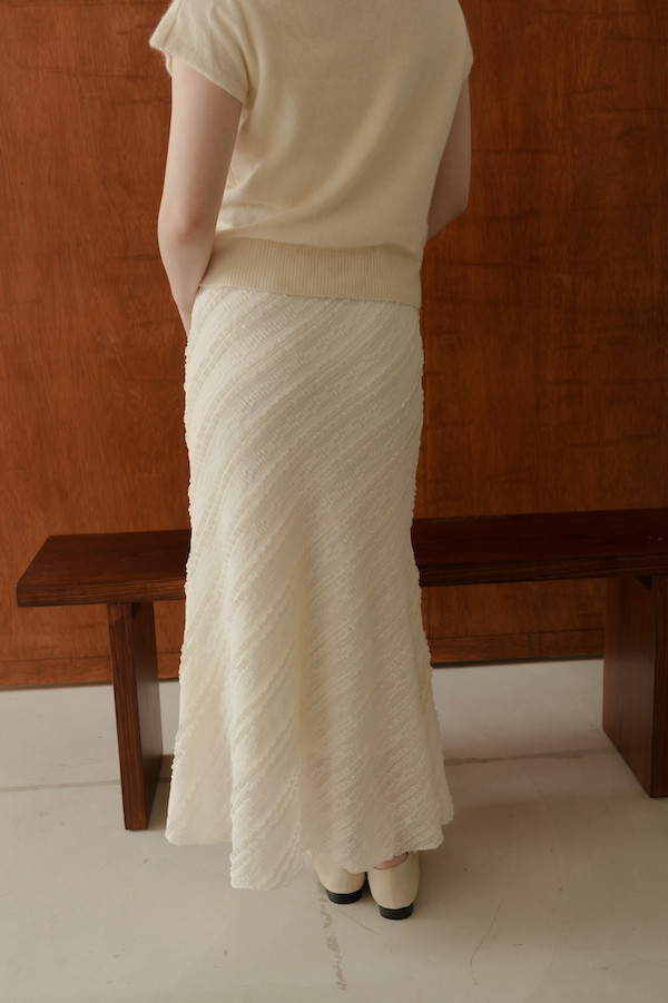 斜紋蕾絲小魚尾長裙(白) 