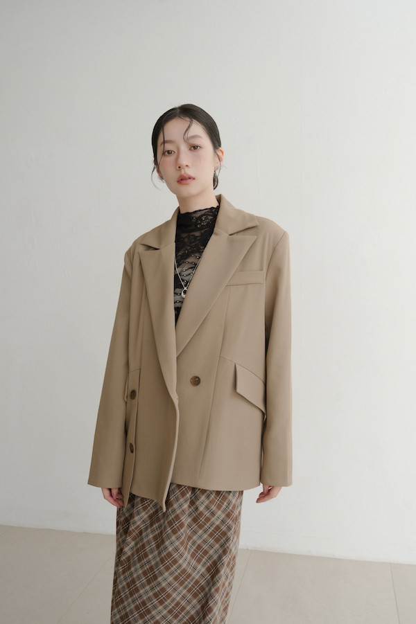 斜口袋側邊不規則西外(淺棕) 