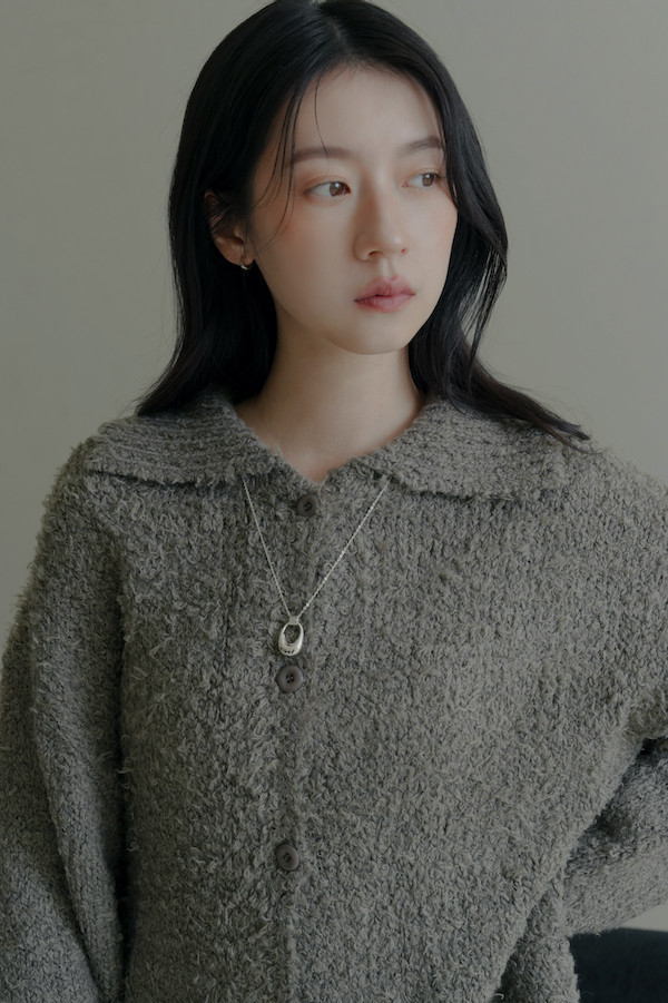 翻領線圈針織上衣(灰) 