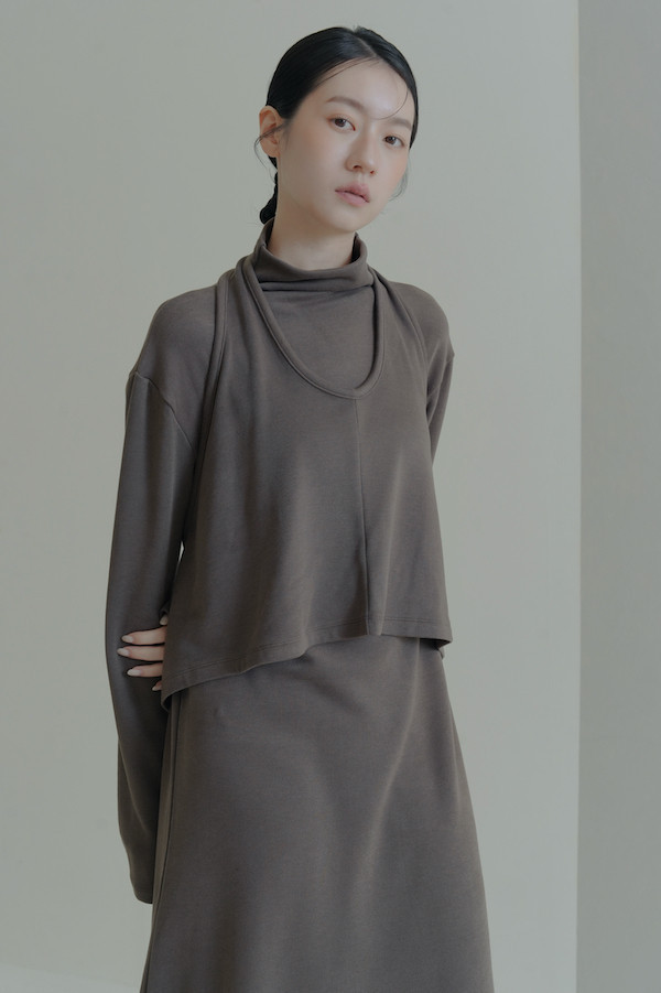 設計感兩件式造型洋裝(深棕) 