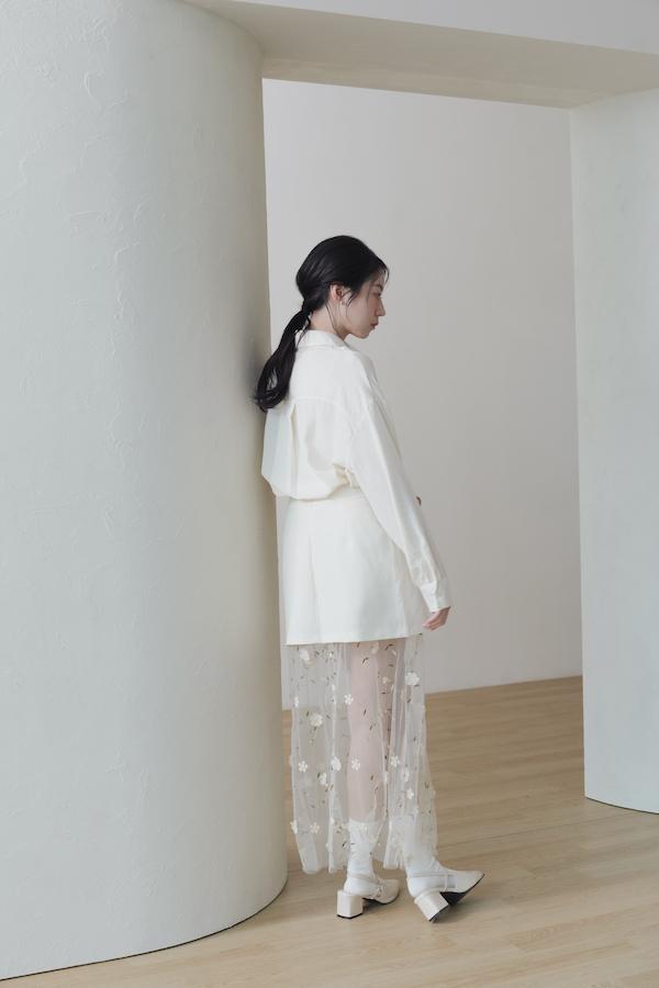 拼接蕾絲背心日感襯衫(米白) 