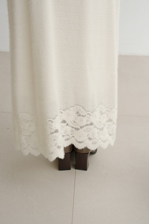 下擺蕾絲彈性長裙(白) 