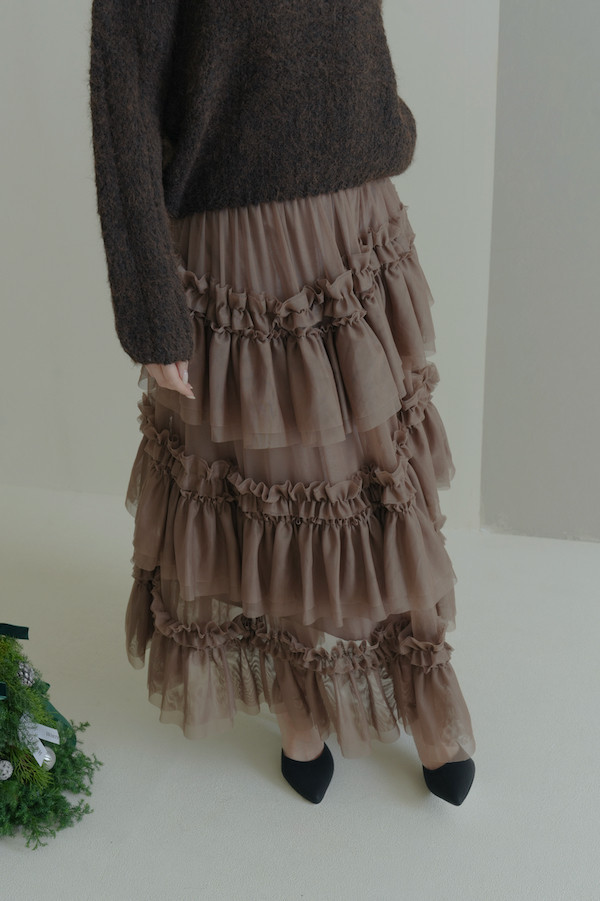 多層次網紗造型長裙(深咖) 