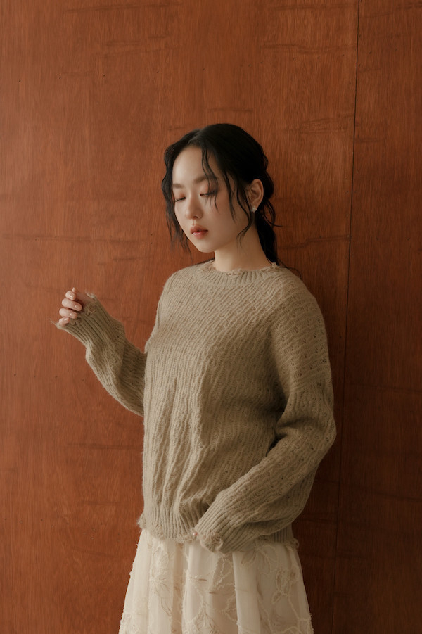 破壞感柔軟針織上衣(可可) 