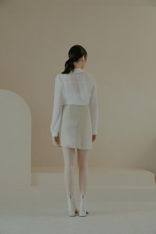 【SALE】簡約羊毛迷你A字裙(米) 
