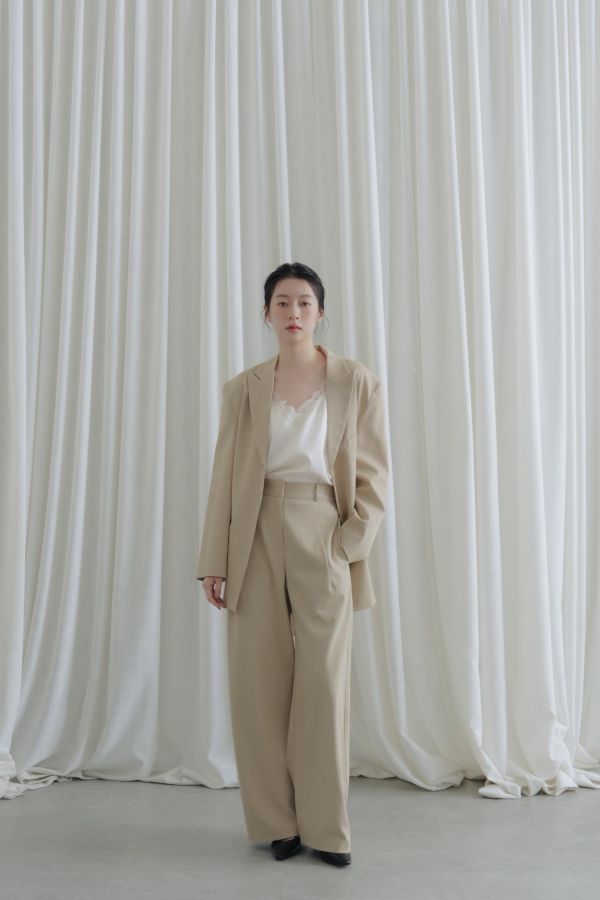 後腰鬆緊落地西裝褲(米) 