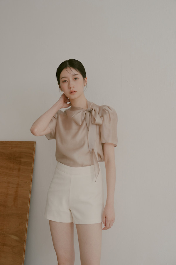 【SALE】簡約小香風高腰短褲(米白) 