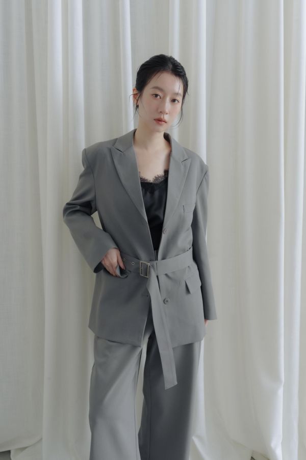 後腰鬆緊落地西裝褲(深灰) 