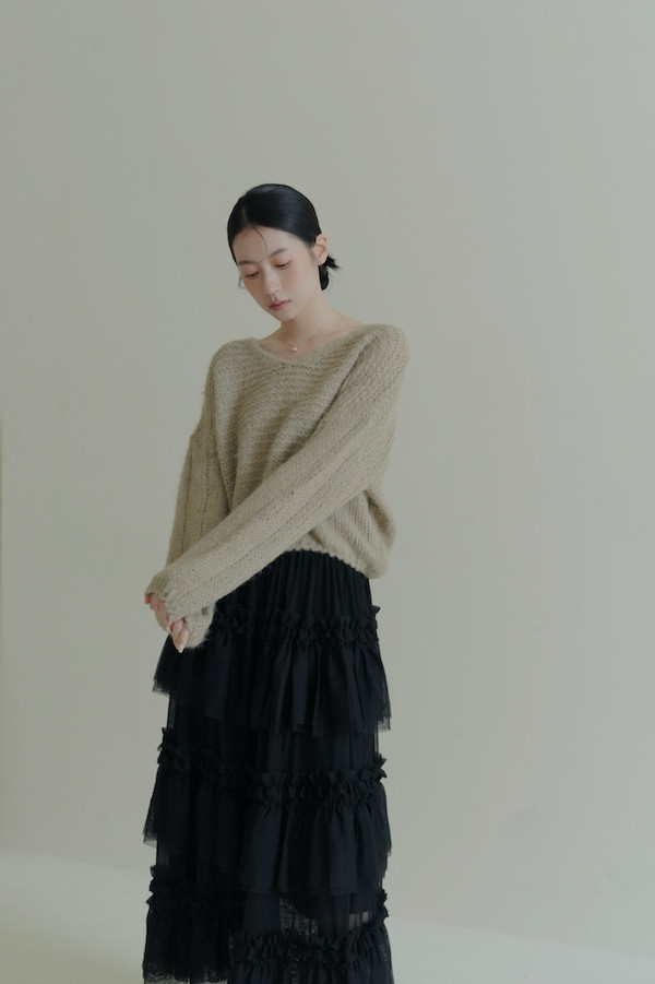 多層次網紗造型長裙(黑) 