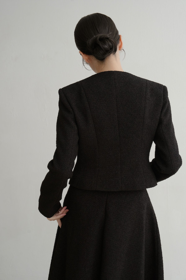 無領小香風長袖外套(黑) 