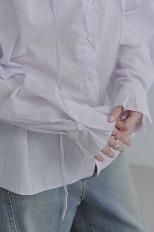 荷葉領口春日感上衣(淺紫) 