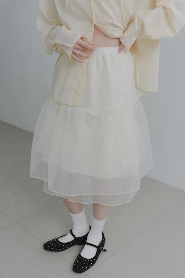 下襬透紗多層次裙(米白) 