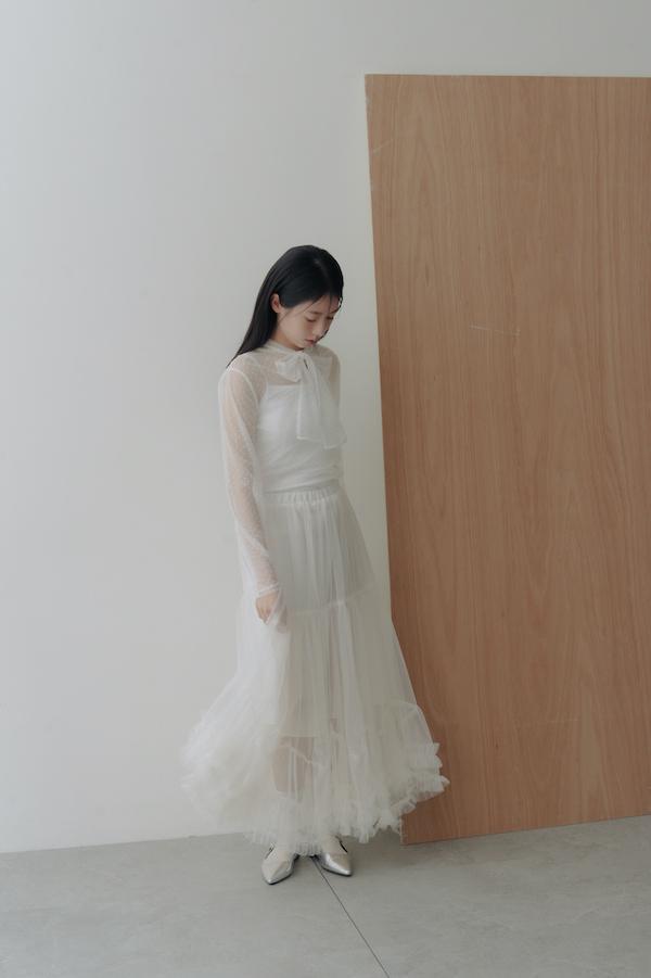 下擺層次蛋糕網紗裙(白) 