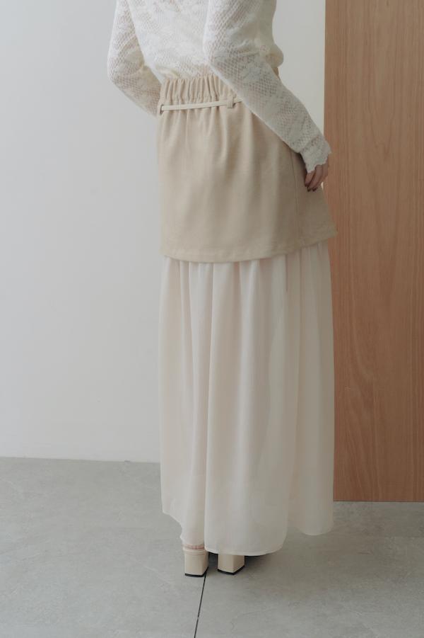 拼接透紗設計感長裙(米白) 