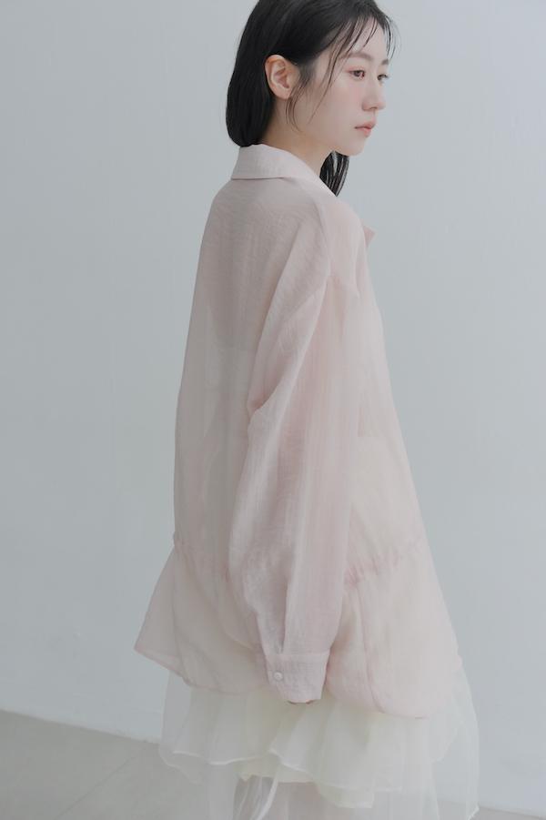 腰部抽繩微透感襯衫(粉) 