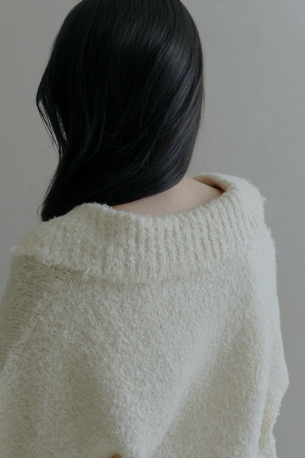 翻領線圈針織上衣(白) 